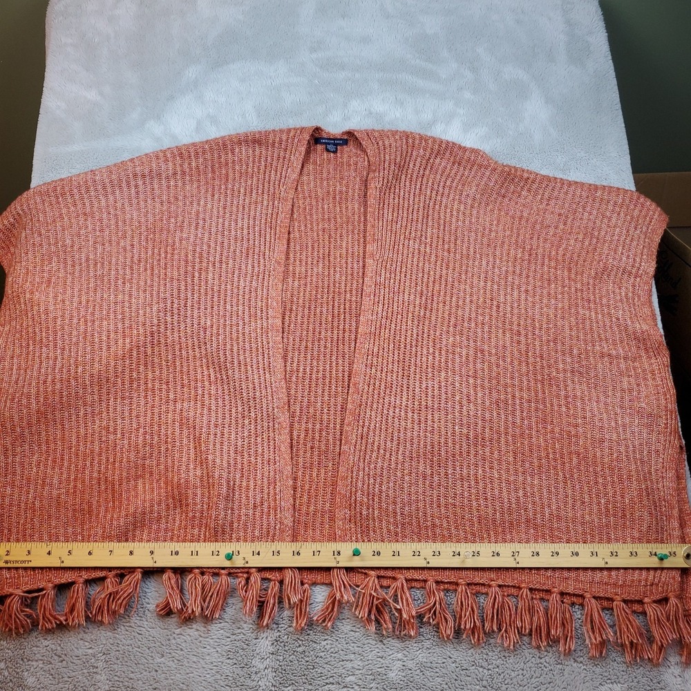 American‎ Eagle Poncho Womens O/S Ribbed Knit Tassel Fringe Orange Marled